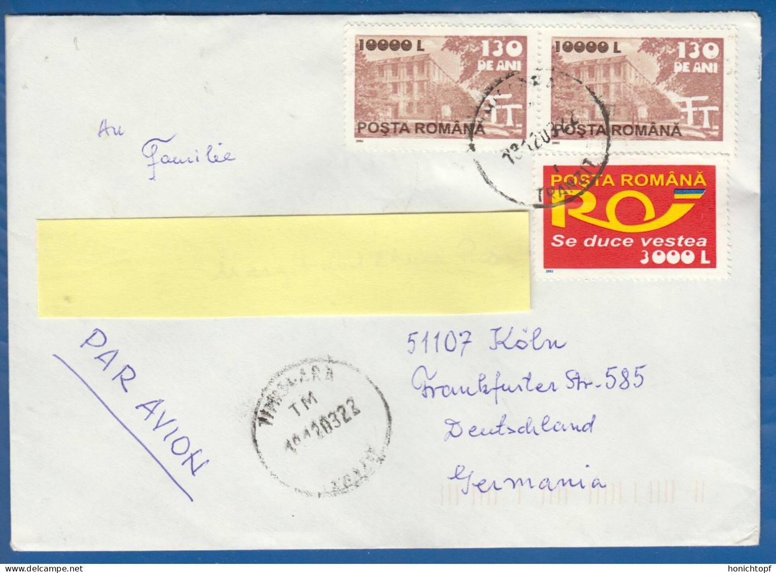 Rumänien; Brief Infla 2003; Timisoara; Romania - Briefe U. Dokumente