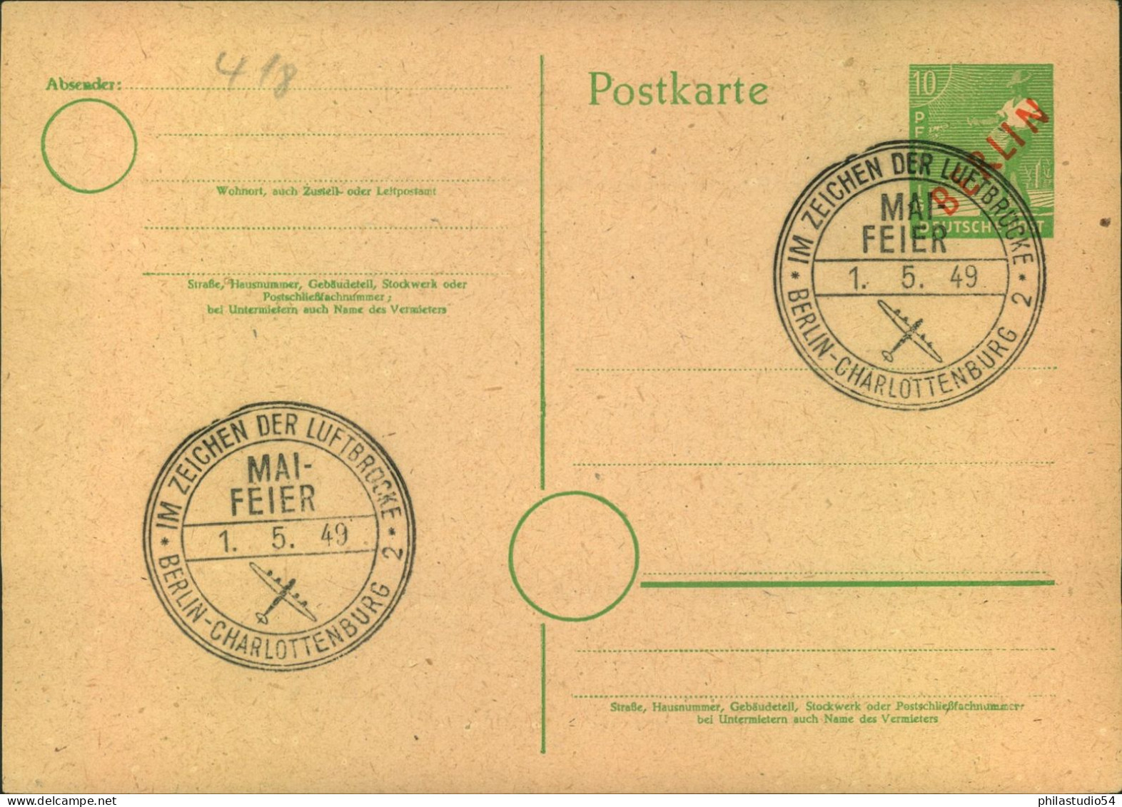 1948/1949, BERLINER BLOCKADE ; Rotaufdruck, P 3 - Sonstige & Ohne Zuordnung