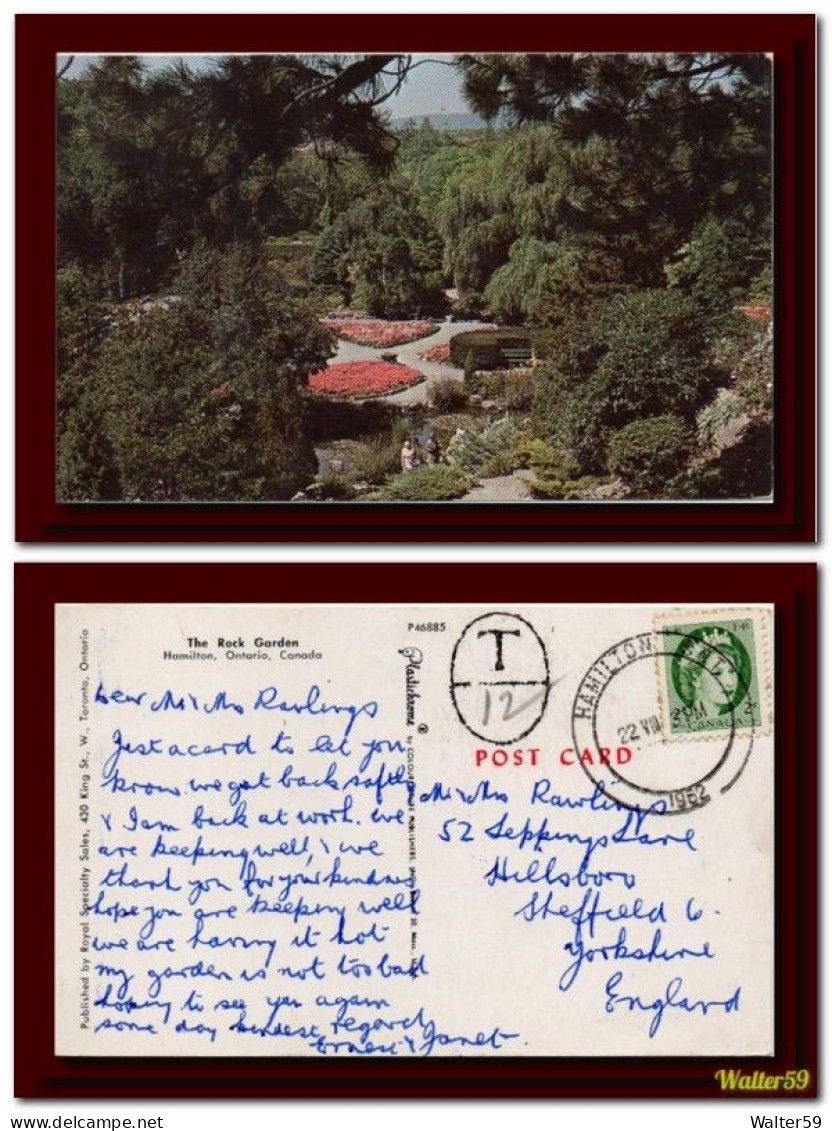 1962 Canada Postcard The Rock Garden Hamilton Posted To England And Taxed 2scans - Postal History