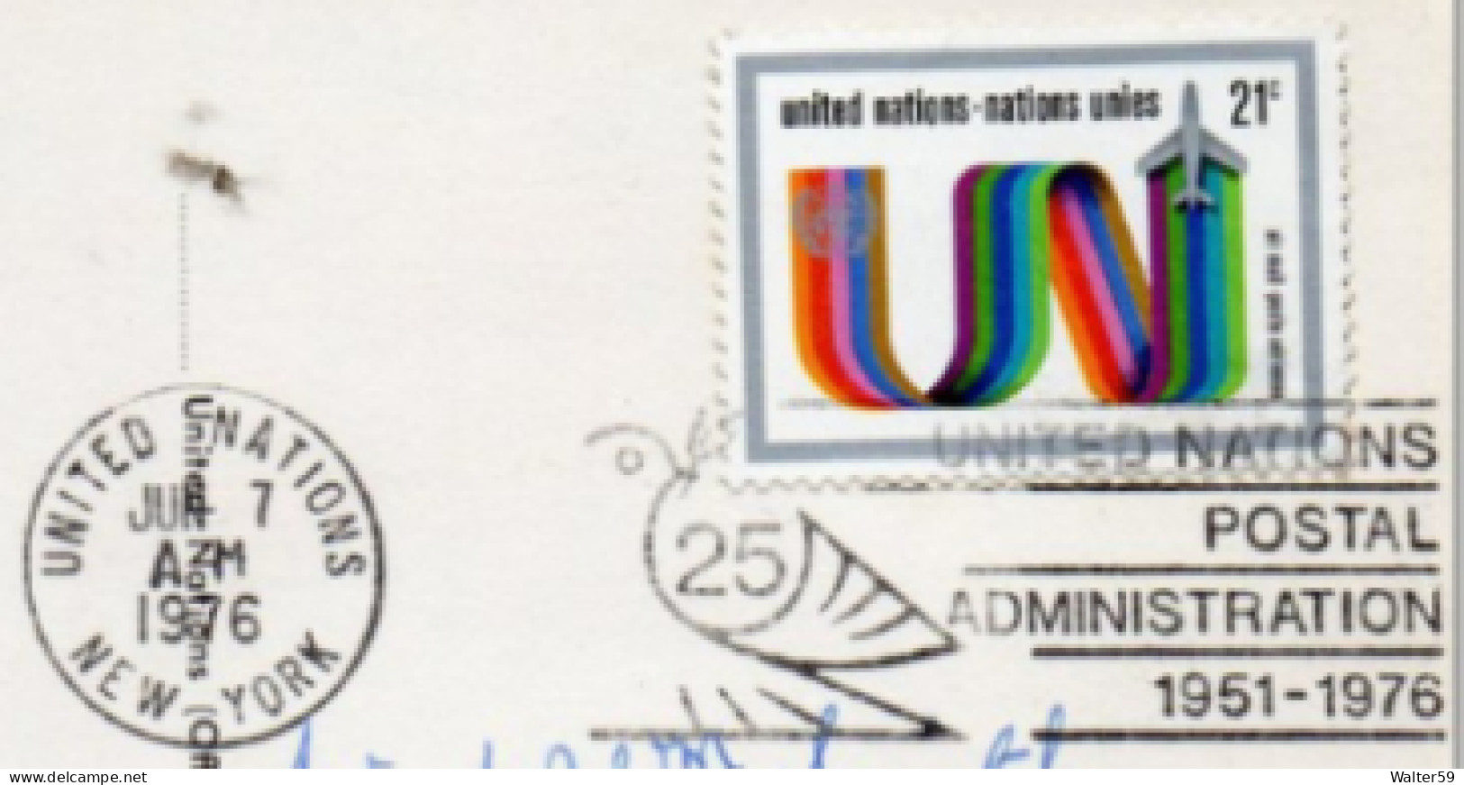 1976 NU ONU United Nations Flag Postcard Posted New York City To Scotland SLOGAN 2scans - Covers & Documents
