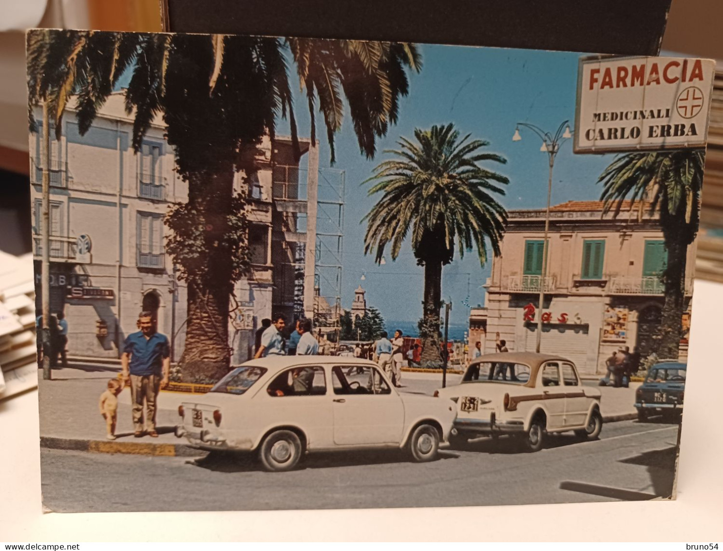 Cartolina Polistena Prov Reggio Calabria ,piazza Della Repubblica  Auto, Fiat 850 E 1100 In Primo Piano,farmacia Anni 70 - Reggio Calabria