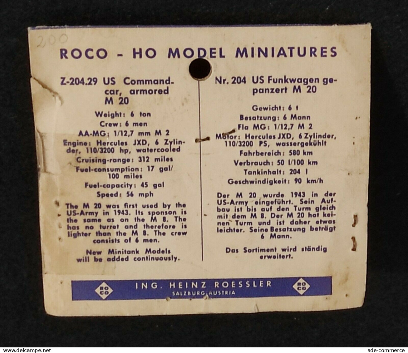 Roco Model Miniatures MiniTanks - 204 - US Commandcar M20 - Modellino Militare - Other & Unclassified