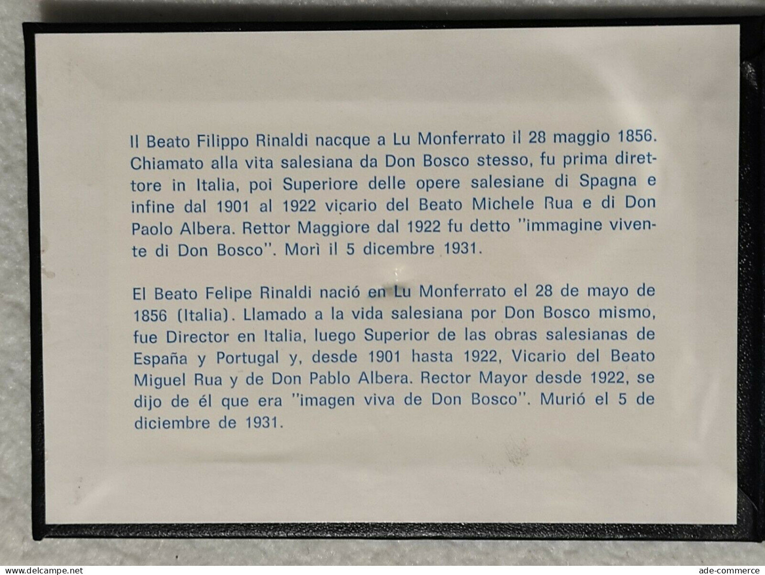 Medaglia Beato Filippo Rinaldi - 3° Successore Don Bosco - 1856-1931 - 60mm - Altri & Non Classificati