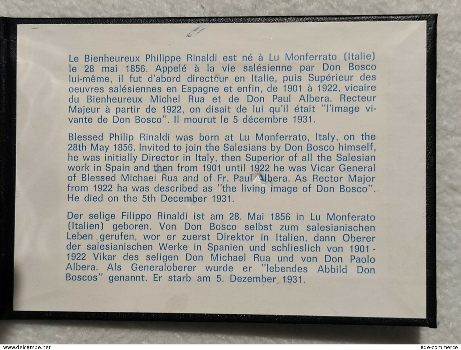 Medaglia Beato Filippo Rinaldi - 3° Successore Don Bosco - 1856-1931 - 60mm