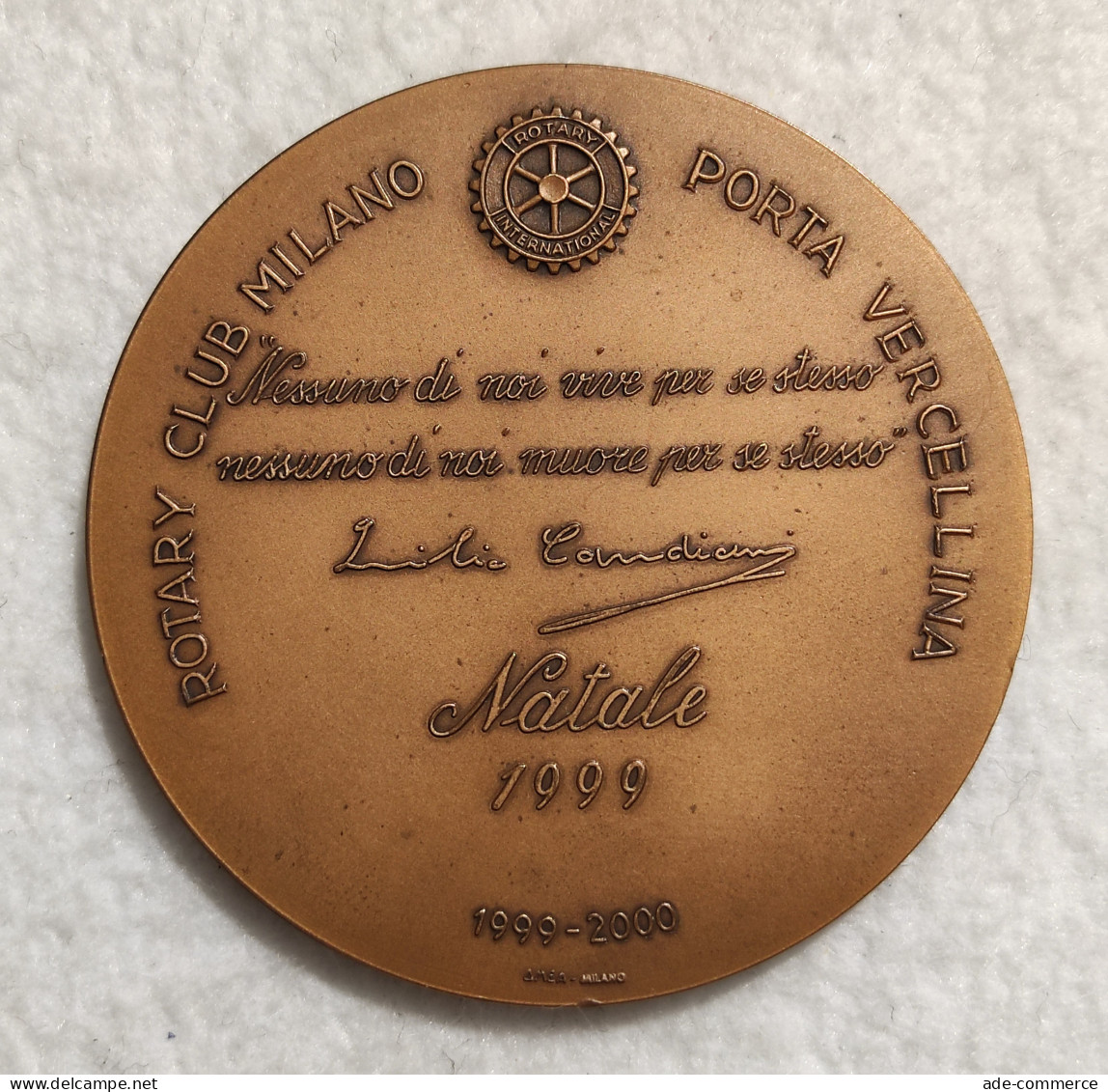 Medaglia Rotary Club Milano - Porta Vercellina - Natale 1999 - 70mm - Altri & Non Classificati