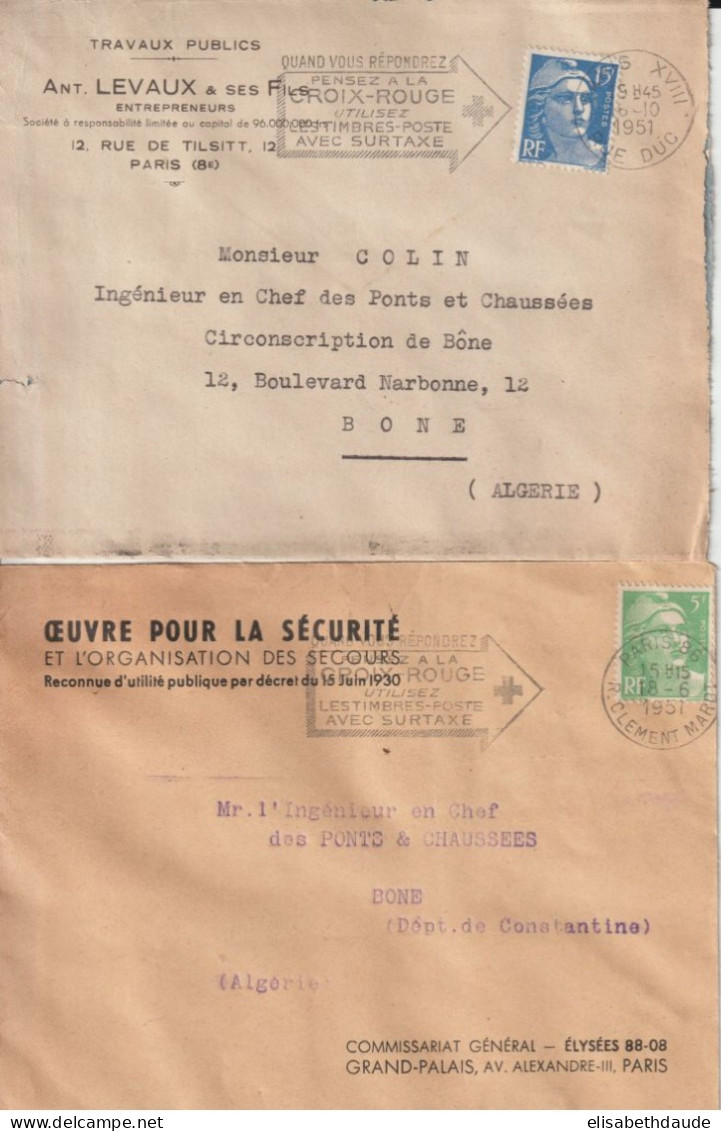 1951 - PARIS - OMEC - 2 MECA DIFFERENTES "CROIX-ROUGE" /GANDON - ENVELOPPES => ALGERIE - Red Cross