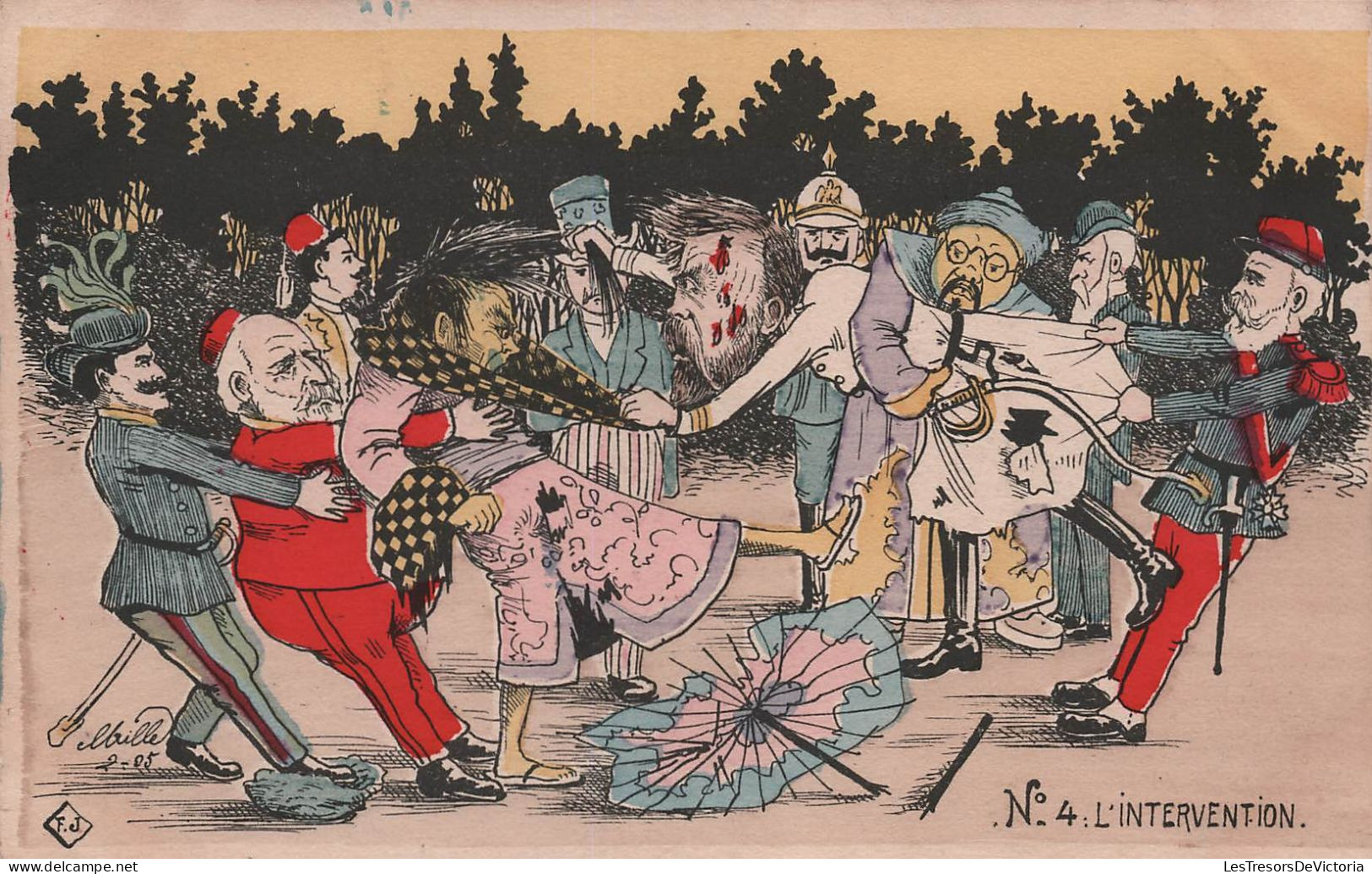 Illustrateur Mille - Conflit RUSSO - JAPONAIS N° 4 L'INTERVENTION - Caricature Politique Guerre - Carte Postale Ancienne - Mille