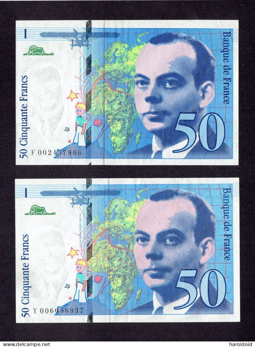 FRANCE - 50 F SAINT EXUPERY - 1992 1993 - TRACE DE PLI - SANS TROU - 50 F 1992-1999 ''St Exupéry''