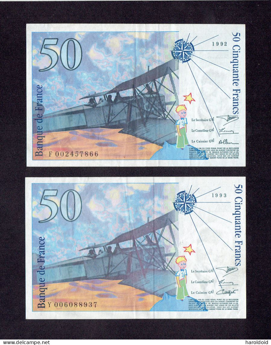 FRANCE - 50 F SAINT EXUPERY - 1992 1993 - TRACE DE PLI - SANS TROU - 50 F 1992-1999 ''St Exupéry''