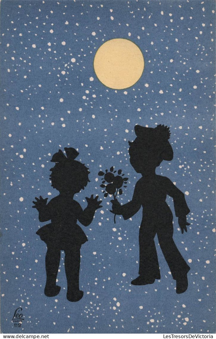 Lot De 5 Cartes Silhouettes - Amoureux Enfants - Edition Léo Paris - Clair De Lune - Carte Postale Ancienne - Silhouetkaarten