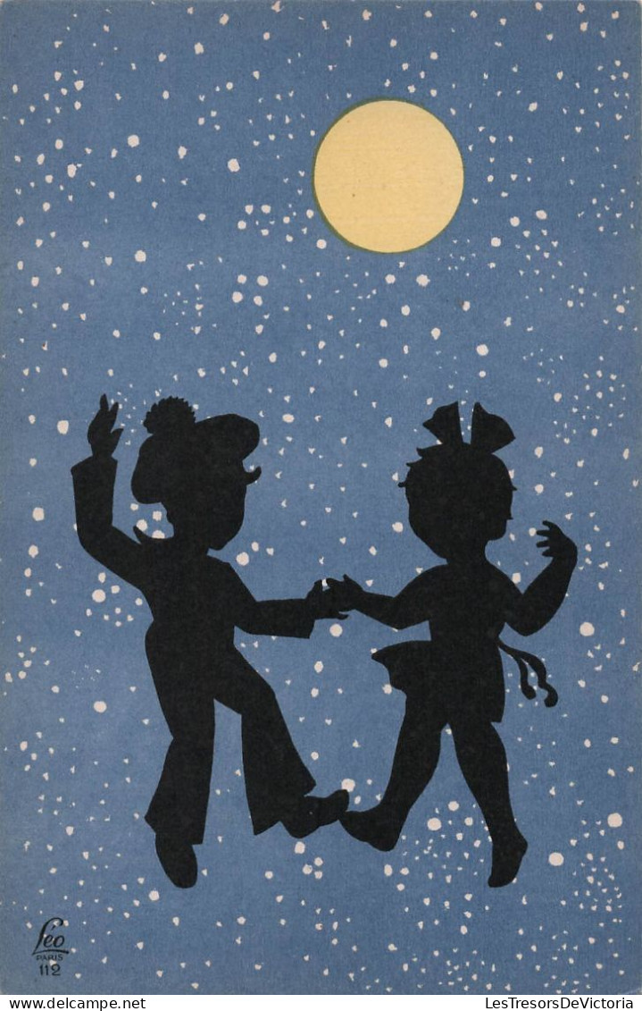 Lot de 5 cartes Silhouettes - amoureux enfants - edition Léo Paris - clair de lune - carte postale ancienne