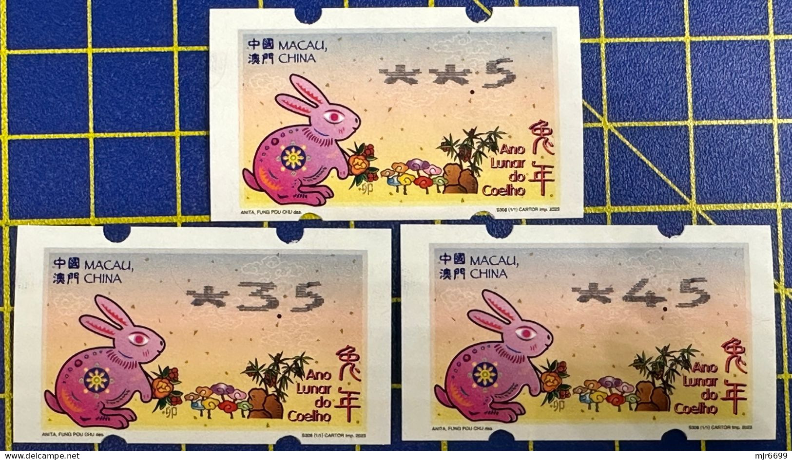 2023 LUNAR NEW YEAR OF THE RABBIT NAGLER MACHINE 50 AVOS, 3.5 & 4.5PATACAS, ALL WITH VARIETY "SMALL 5" - Distributori