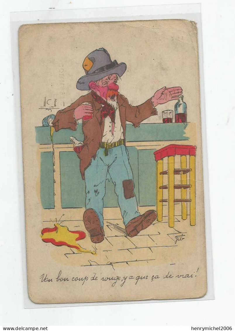 Cpa Illustrateur Signé Gib  Alcolique Alcolisme Comptoir Bar Vin Ed Emy Paris - Other & Unclassified