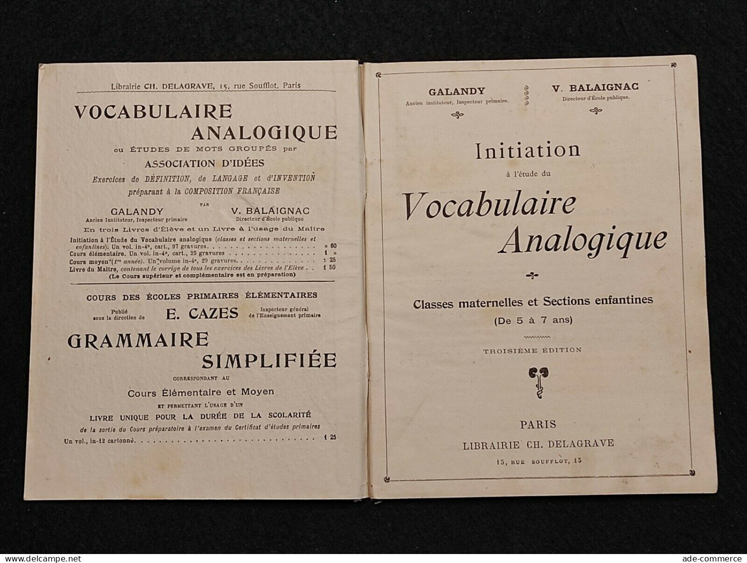 Initiation à L'étude Du Vocabulaire Analogique - Galandy/Balaignac - Delagrave - Enfants