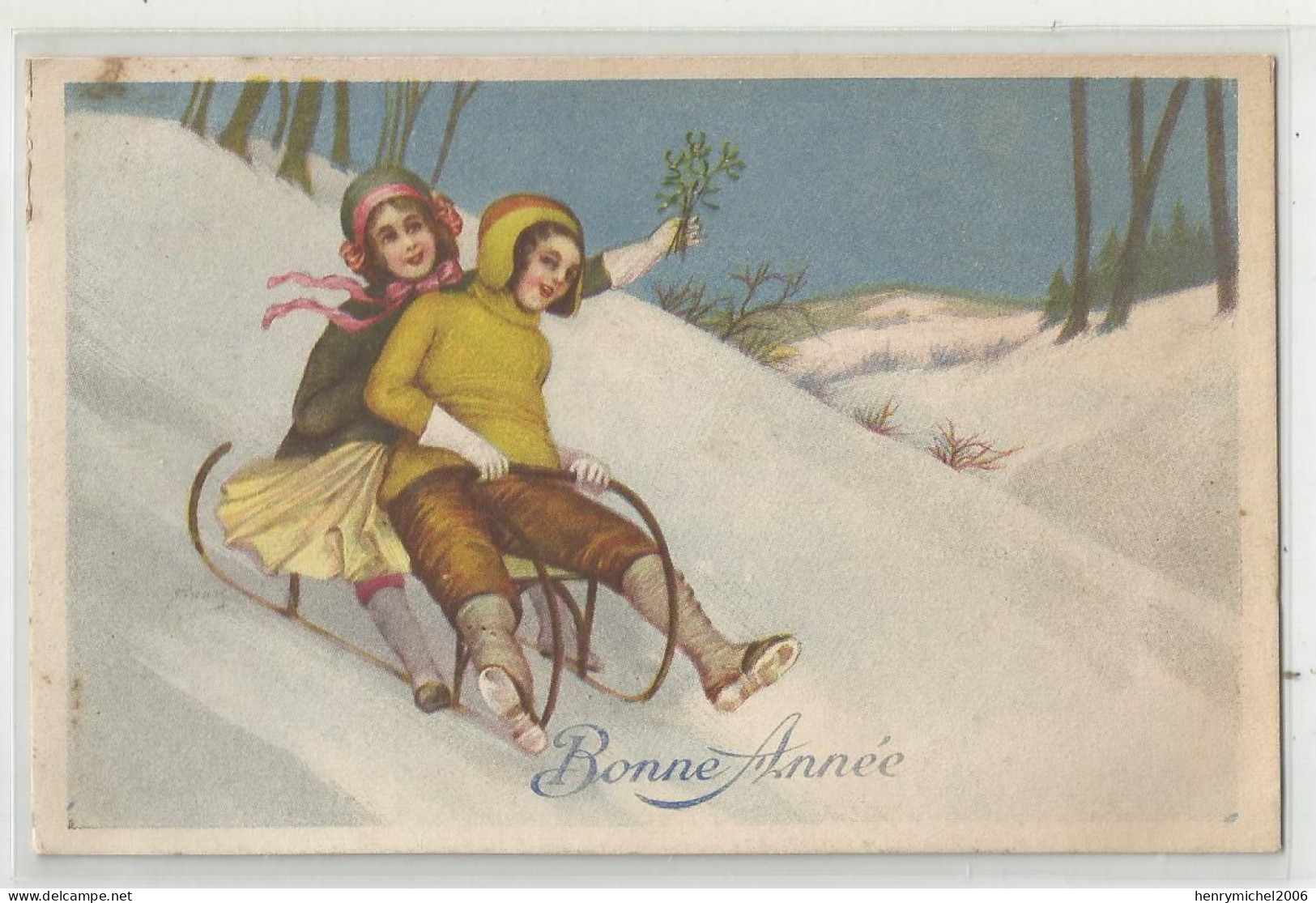 Cpa Illustrateur Bertiglia ? Non Signé Luge Couple Femme Hiver Ed En Italie Italia Printed In Italy - Bertiglia, A.