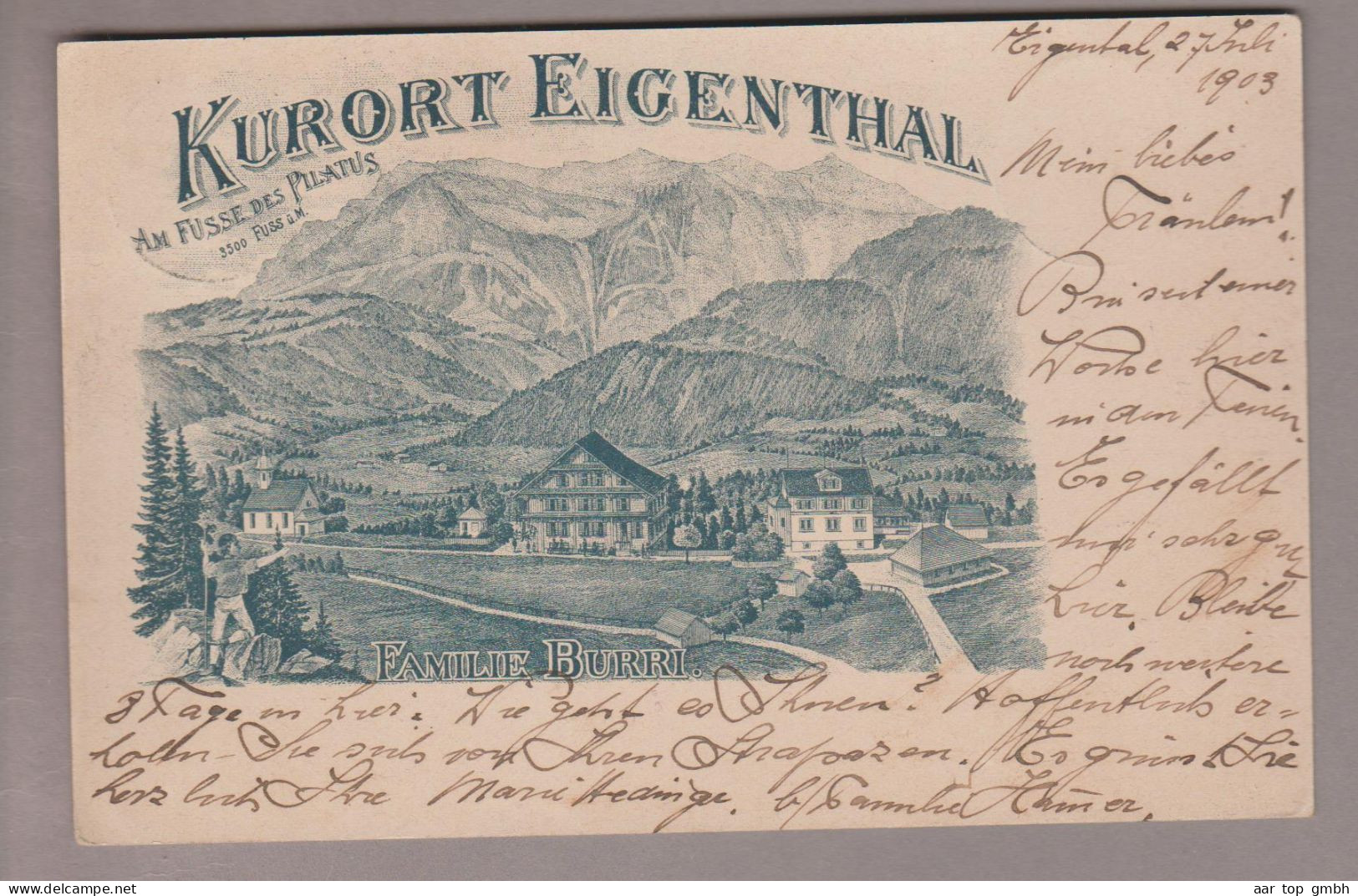 AK CH LU Eigenthal Kurort 1903-07-23 (Schwarzenberg) Strichlitho "Familie Burri" Hotel - Schwarzenberg