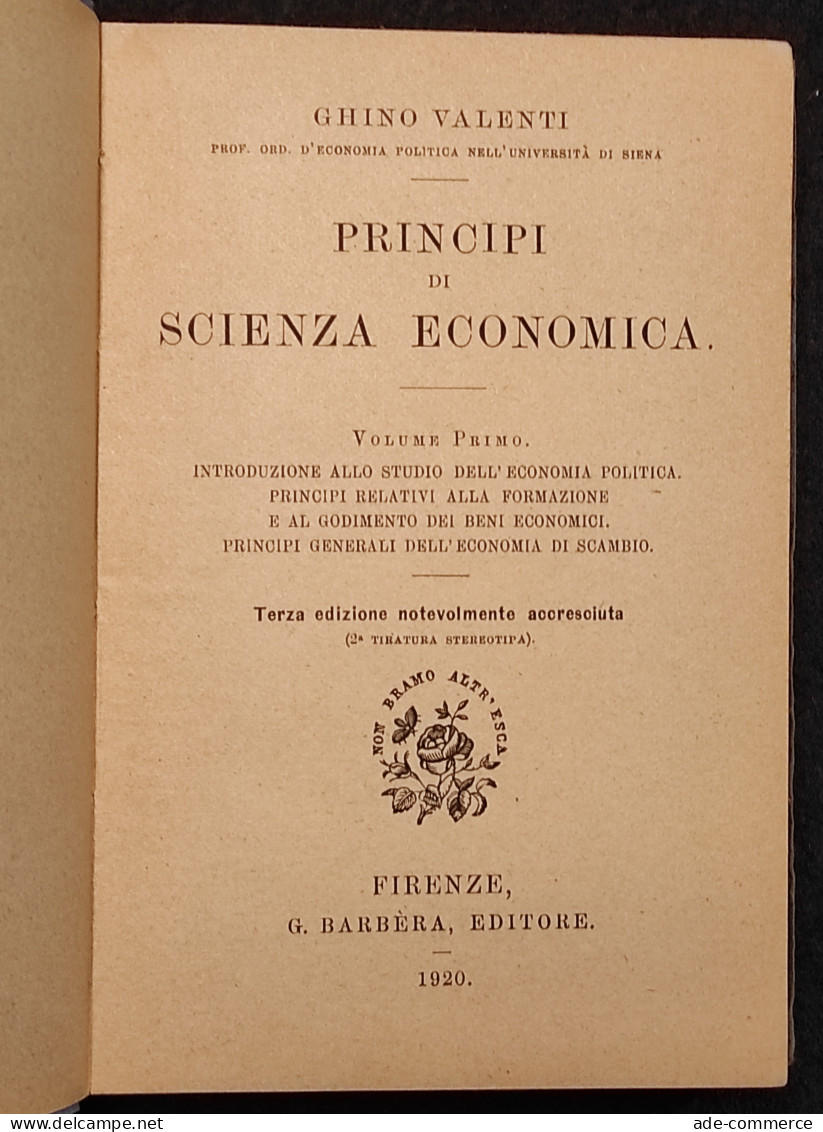 Manuali Barbèra - Scienza Economica - G. Valenti - 1920 - Manuels Pour Collectionneurs