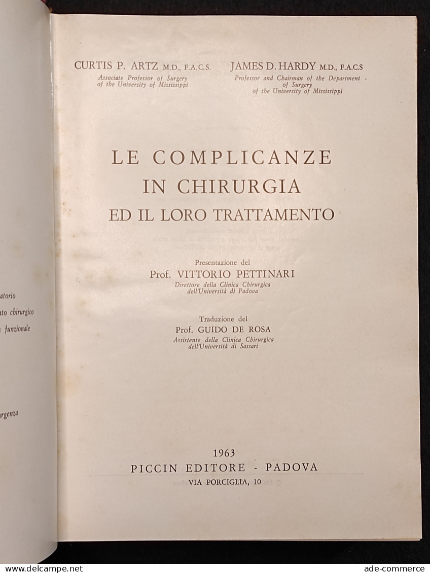 Complicanze In Chirurgia Ed Il Trattamento - Artz & Hardy - Piccin - 1963 - Médecine, Psychologie