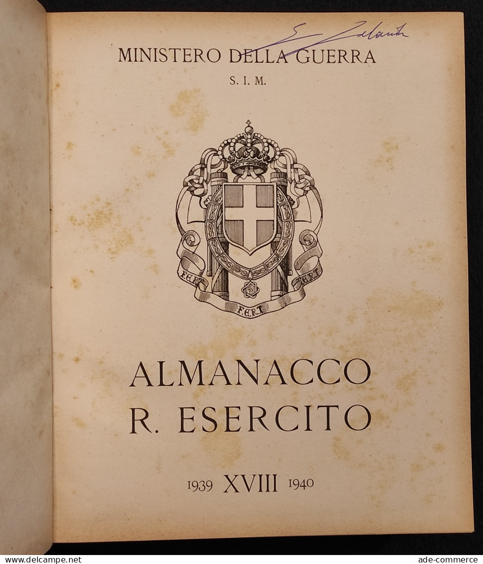 Almanacco Regio Esercito 1939-1940 - Ministero Della Guerra - Handbücher Für Sammler