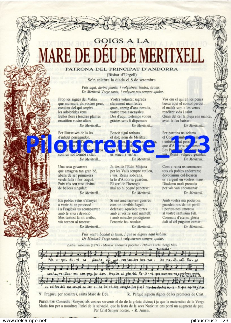 ANDORRA GOIGS A LA MARE DE DEU DE MERITXELL - Partition Et Paroles - Primera Edicio 1991 - Other & Unclassified