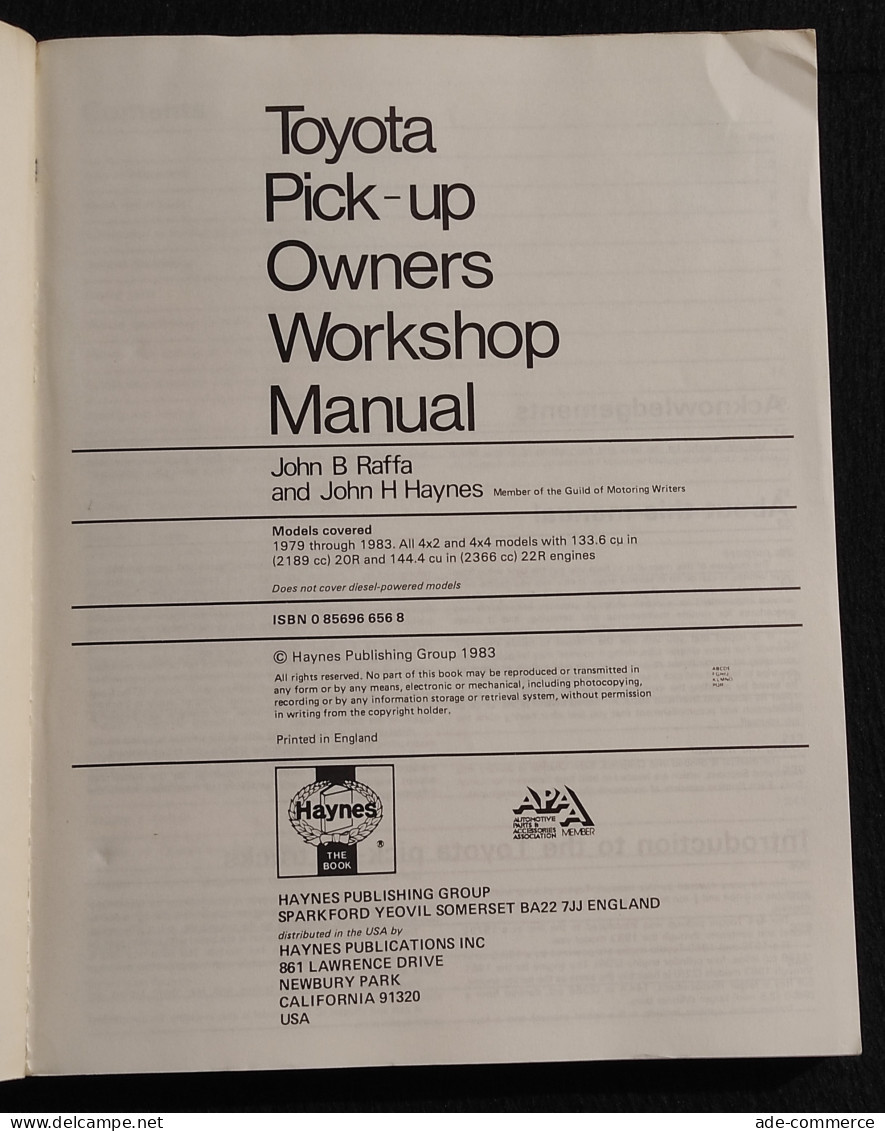 Toyota Pick-up Owners Workshop Manual - Haynes - 1983 - Motores