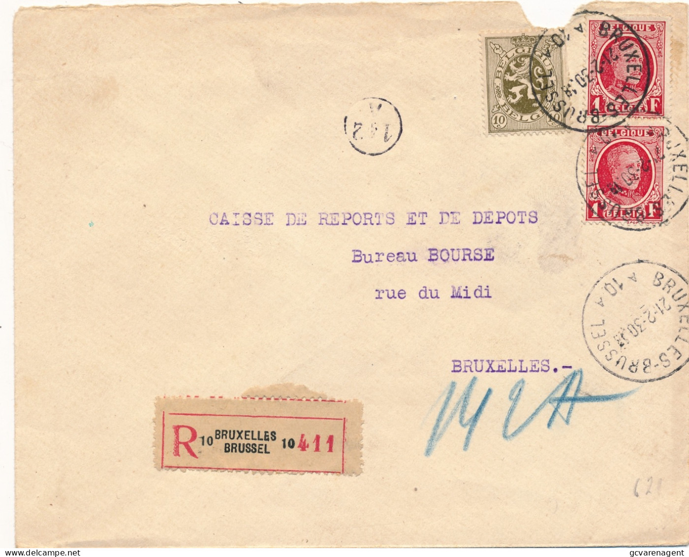 ENVELOPPE  1930  RECOMMANDE  BRUXELLES - BRUXELLES       ZIE SCANS - 1929-1941 Gran Montenez