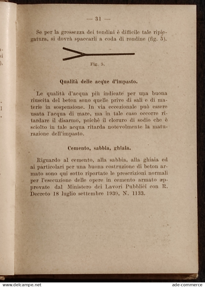 Cementi Armati Ad Uso Dei Capomastri - Ing. W. Sabatini - Ed. Hoepli - 1933 - Handbücher Für Sammler