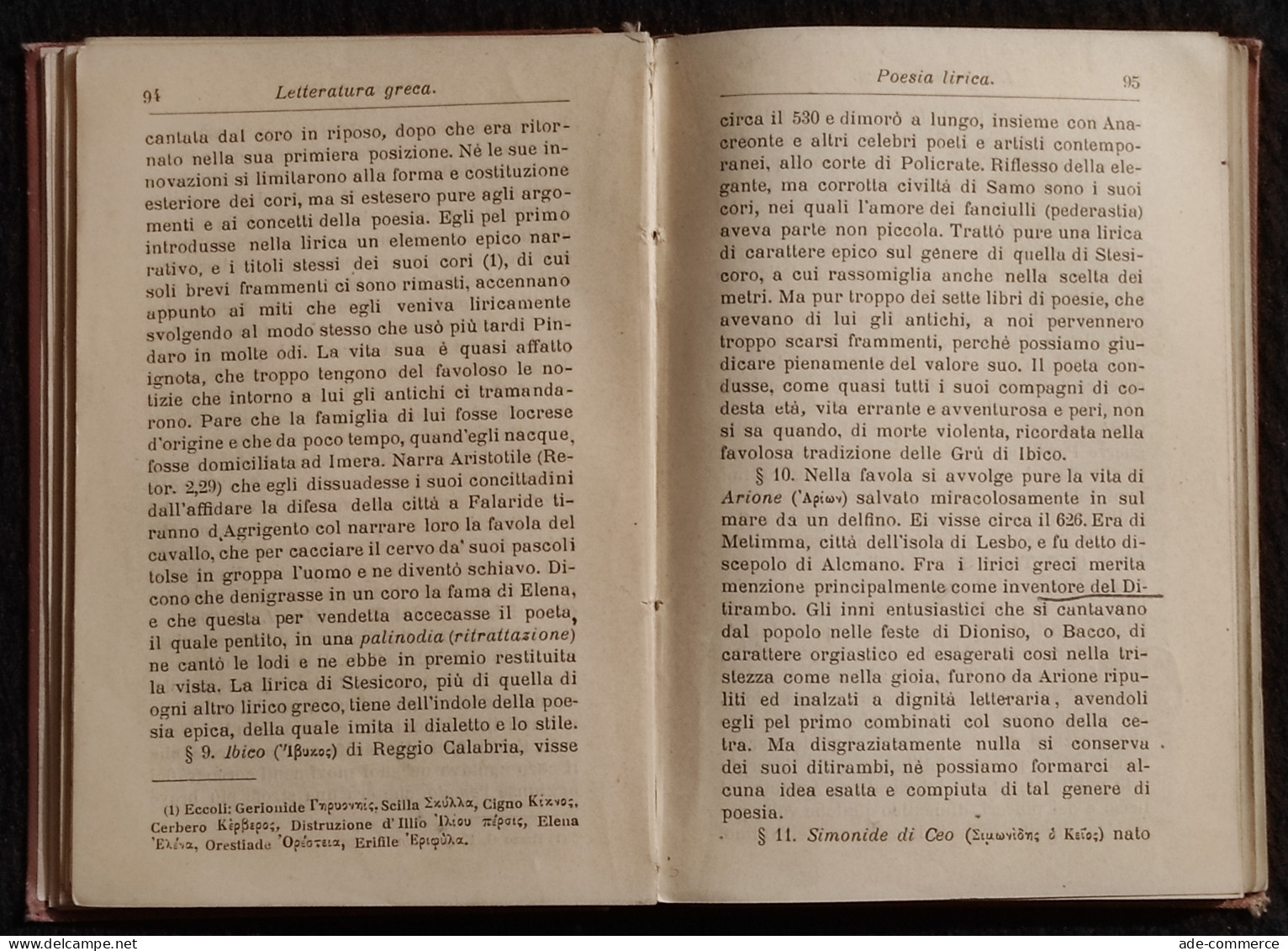Letteraura Greca - V. Inama - Manuali Hoepli - 1907 - Collectors Manuals