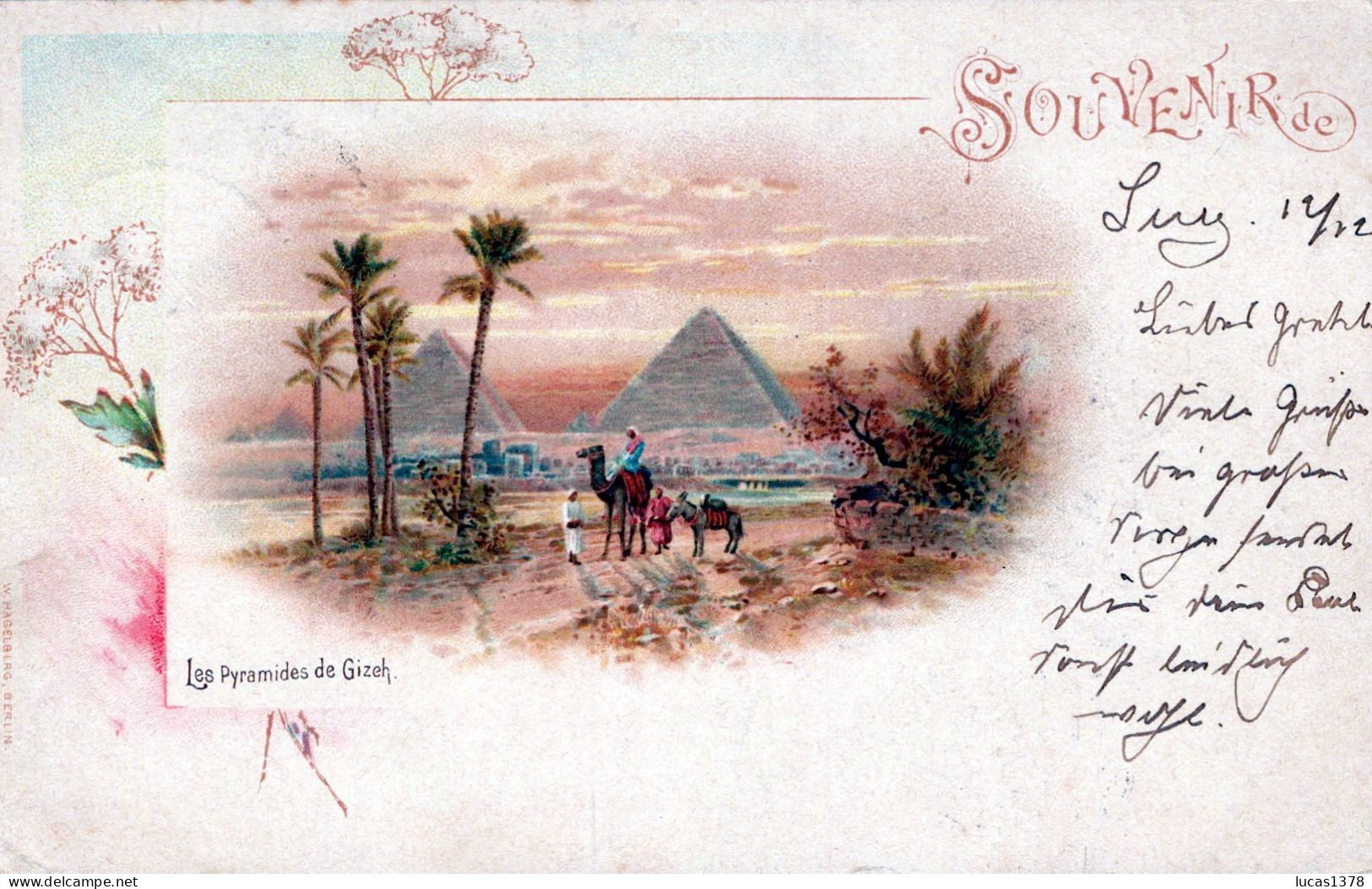 LITHOGRAPHIE 1899 / SOUVENIR DE / LES PYRAMIDES DE GIZEH - Guiza