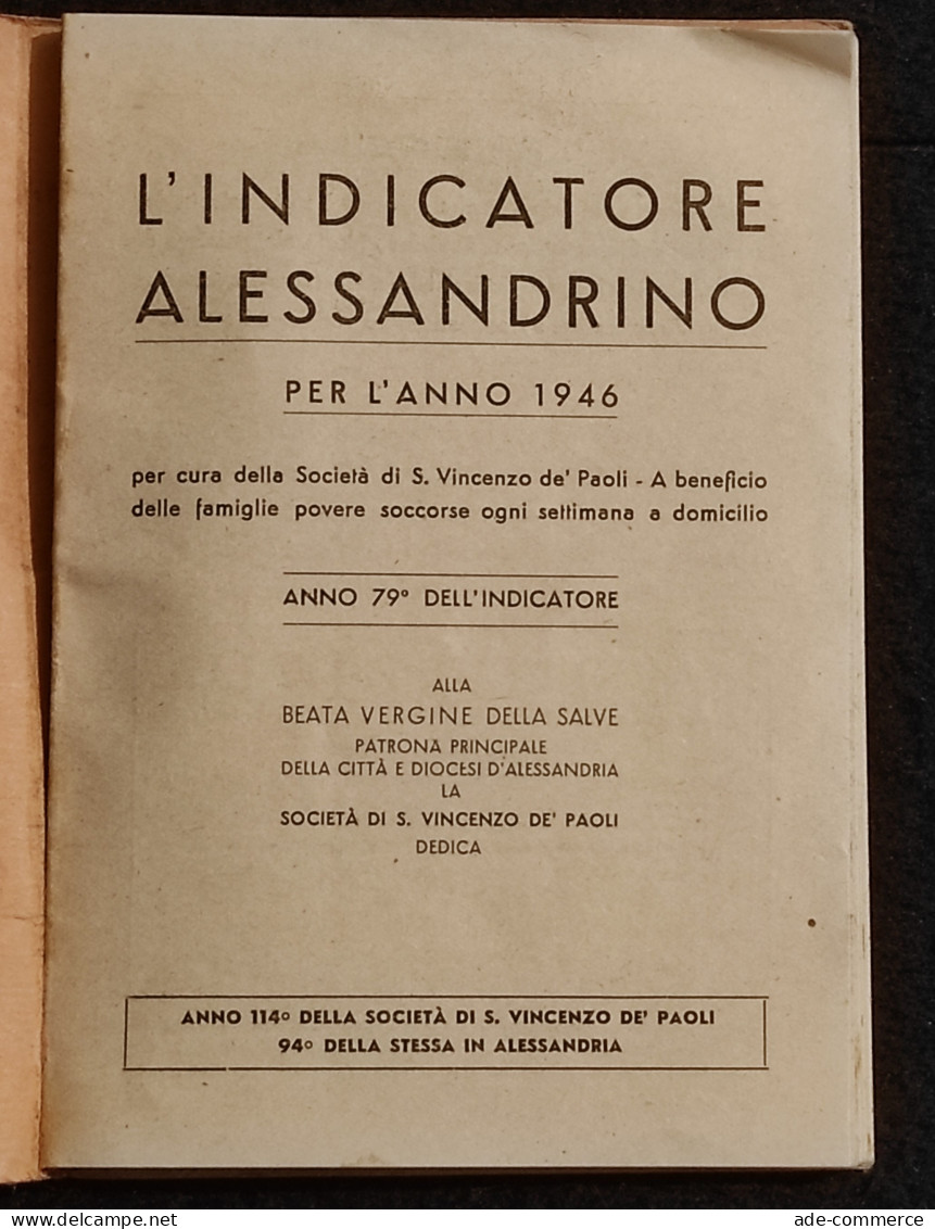 L'Indicatore Alessandrino - A Cura Della Società Di San Vincenzo - 1946 - Manuales Para Coleccionistas