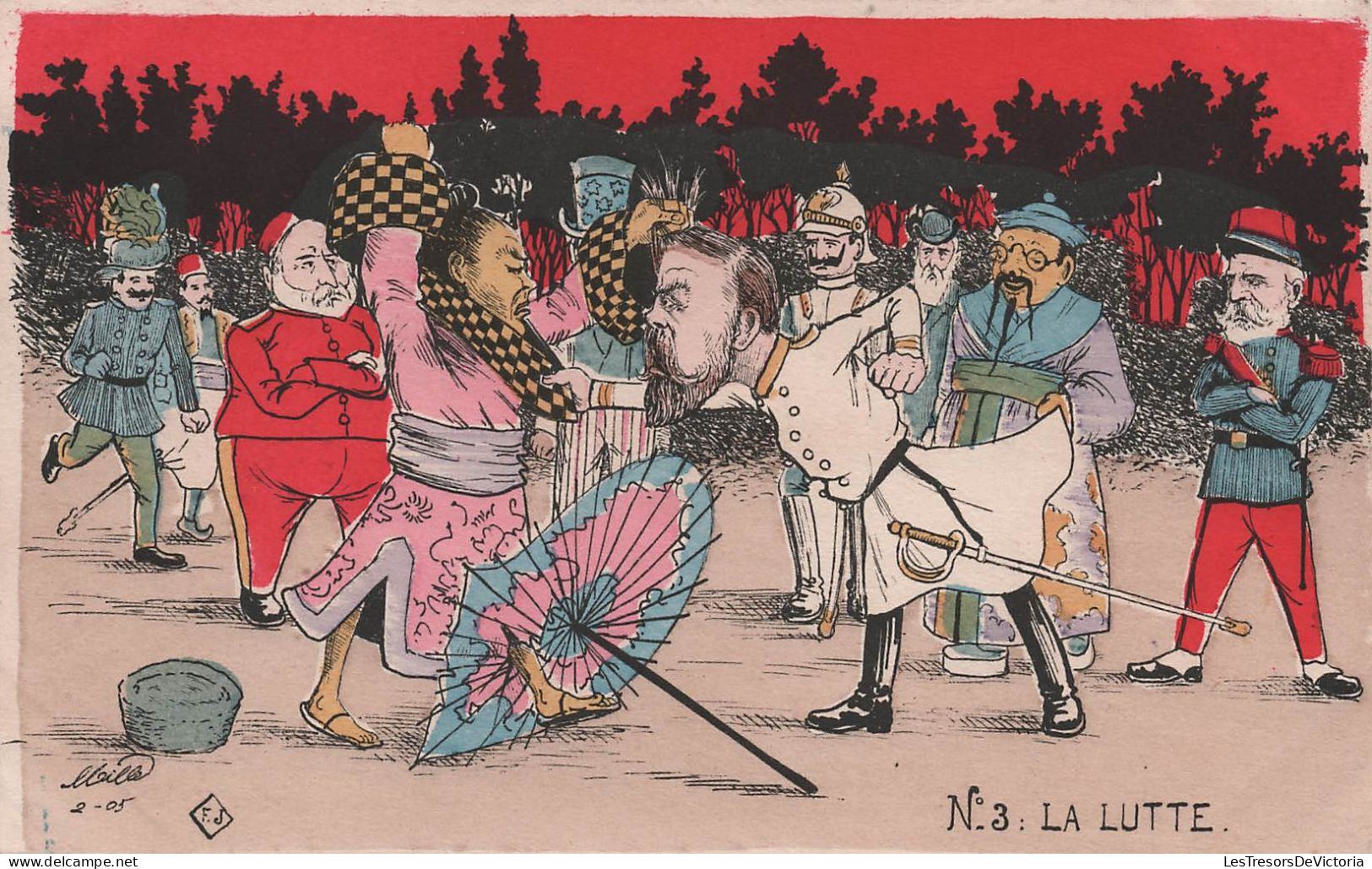 Illustrateur Mille - Conflit RUSSO - JAPONAIS N° 3 LA LUTTE - Caricature Politique Guerre - Carte Postale Ancienne - Mille