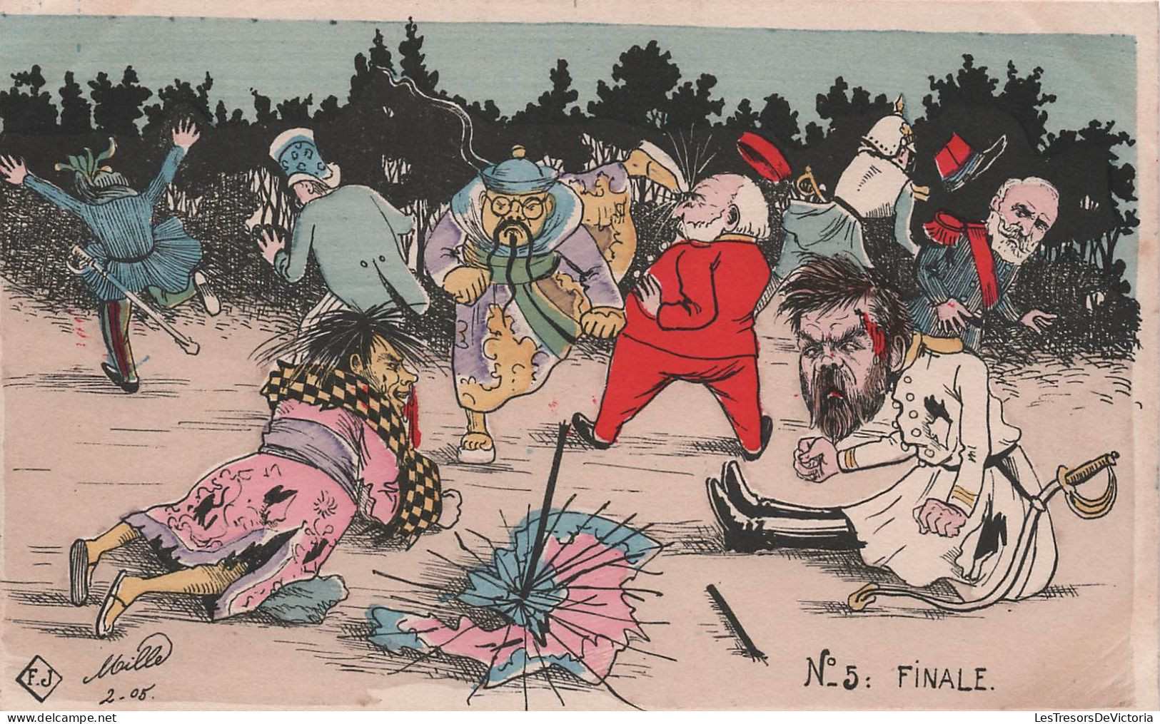 Illustrateur Mille - Conflit RUSSO - JAPONAIS N° 5 FINALE - Caricature Politique Guerre - Carte Postale Ancienne - Mille