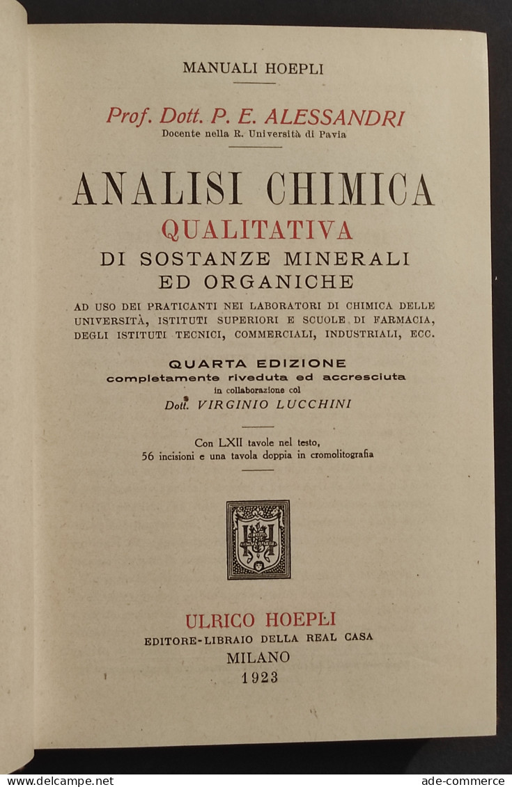 Analisi Chimica Qualitativa Di Sostanze Minerali Ed Organiche - Hoepli - 1923 - Matemáticas Y Física