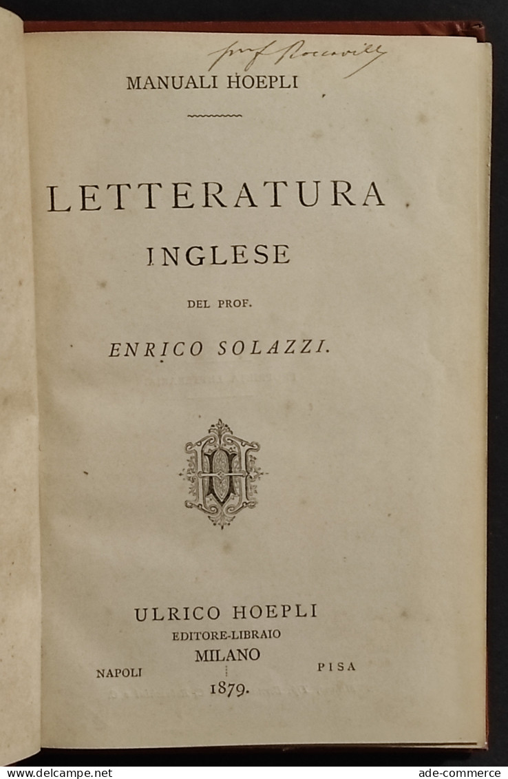 Letteratura Inglese - E. Solazzi - Manuali Hoepli - 1879 - Manuels Pour Collectionneurs