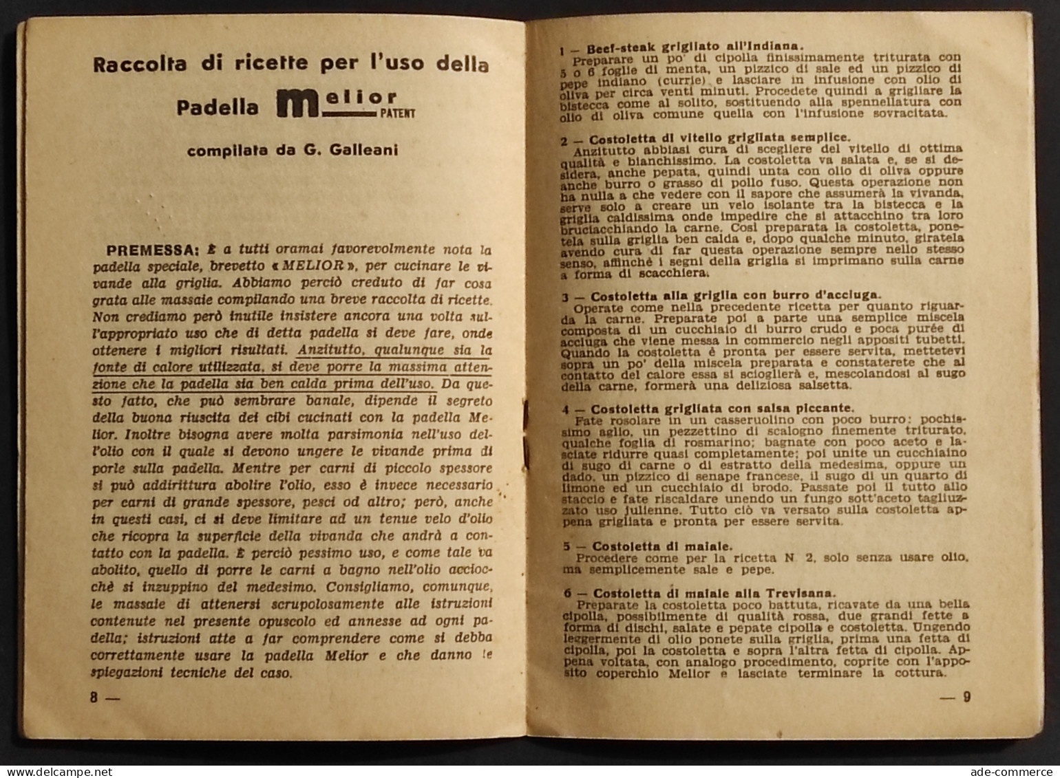 Melior - Padella Cotture Alla Griglia - Ricettario - 1939 - Casa Y Cocina