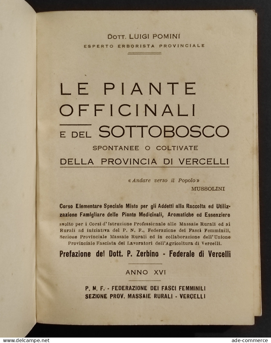 Le Piante Officinali E Del Sottobosco Della Provincia Di Vercelli - L. Pomini - Giardinaggio