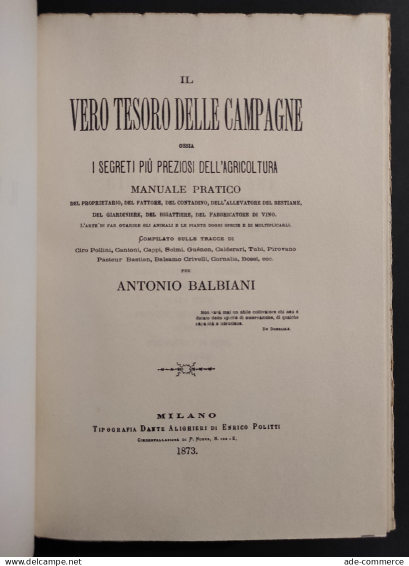 Il Vero Tesoro Delle Campagne - A. Balbiani - Ed. Analisi - 1986 - Tuinieren