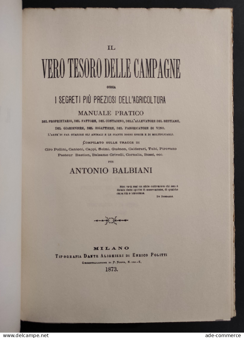 Il Vero Tesoro Delle Campagne - A. Balbiani - Ed. Analisi - 1986 - Jardinería