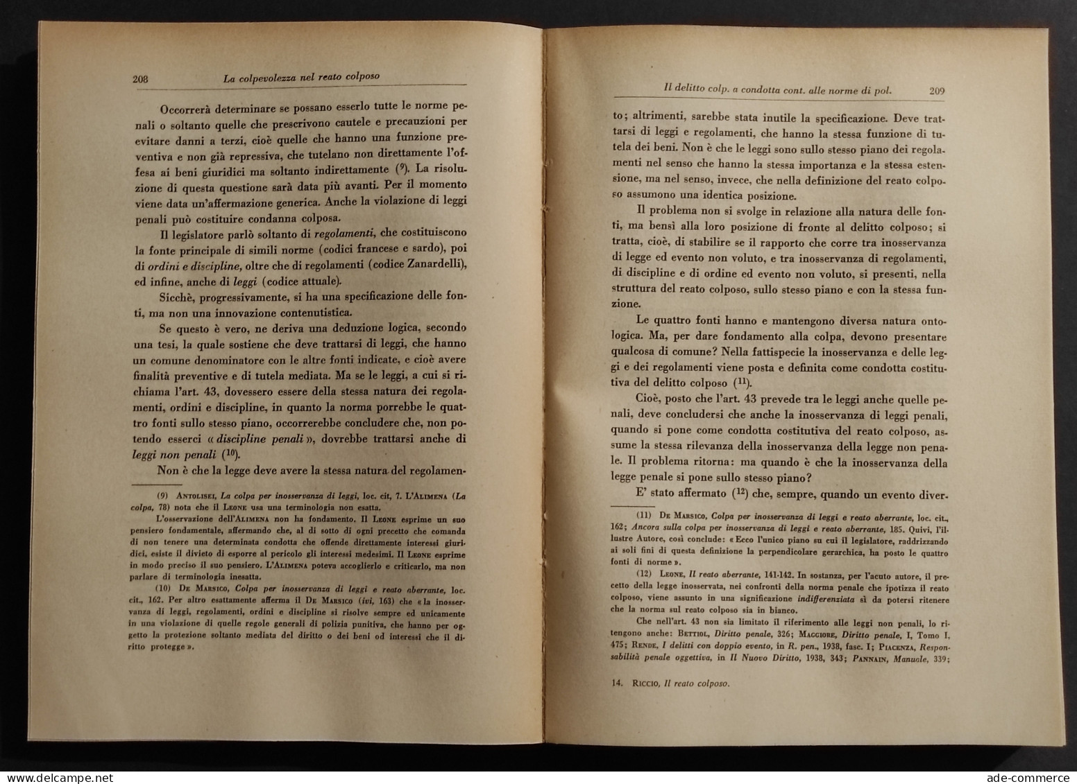 Il Reato Colposo - S. Riccio - Ed. Giuffrè - 1952 - Société, Politique, économie