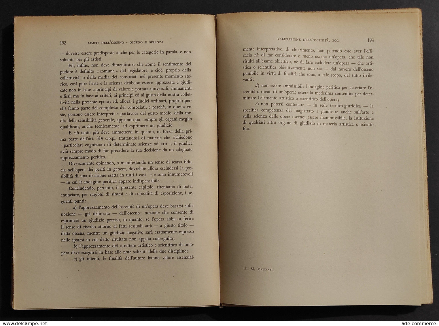 L'Osceno E Il Diritto Penale - M. Mazzanti - Ed. Giuffrè - 1956 - Sociedad, Política, Economía