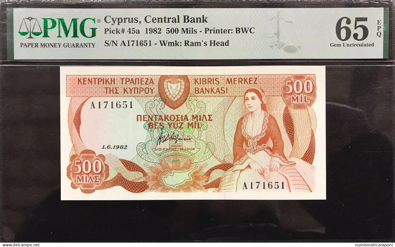 Cyprus Cipro  500 MILS 1982 .FDS UNC Pmg 65 Epq KM#45a Lotto.4449 - Zypern