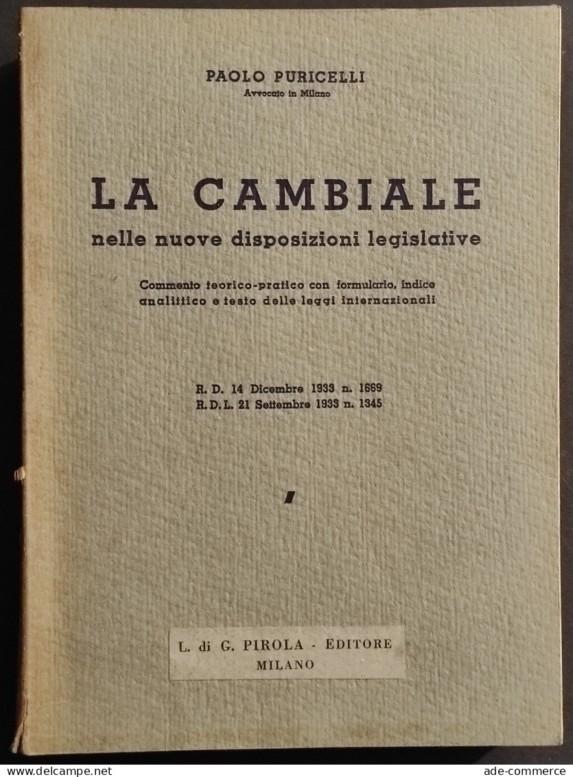 La Cambiale - P. Puricelli - Ed. G. Pirola - 1933 - Society, Politics & Economy