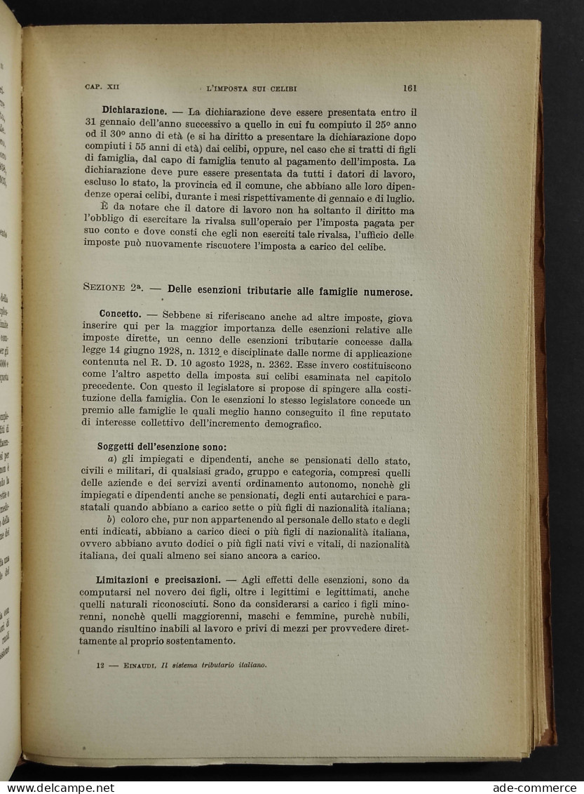 Il Sistema Tributario Italiano - L. Einaudi - Ed. Einaudi - 1939 - Società, Politica, Economia