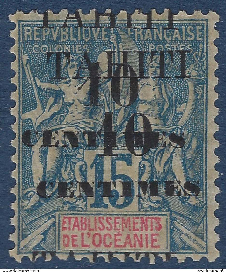 France Colonies TAHITI N°33Ab* 10c Sur 15c Bleu Variété Double Surcharge Type II  Frais & TTB - Unused Stamps