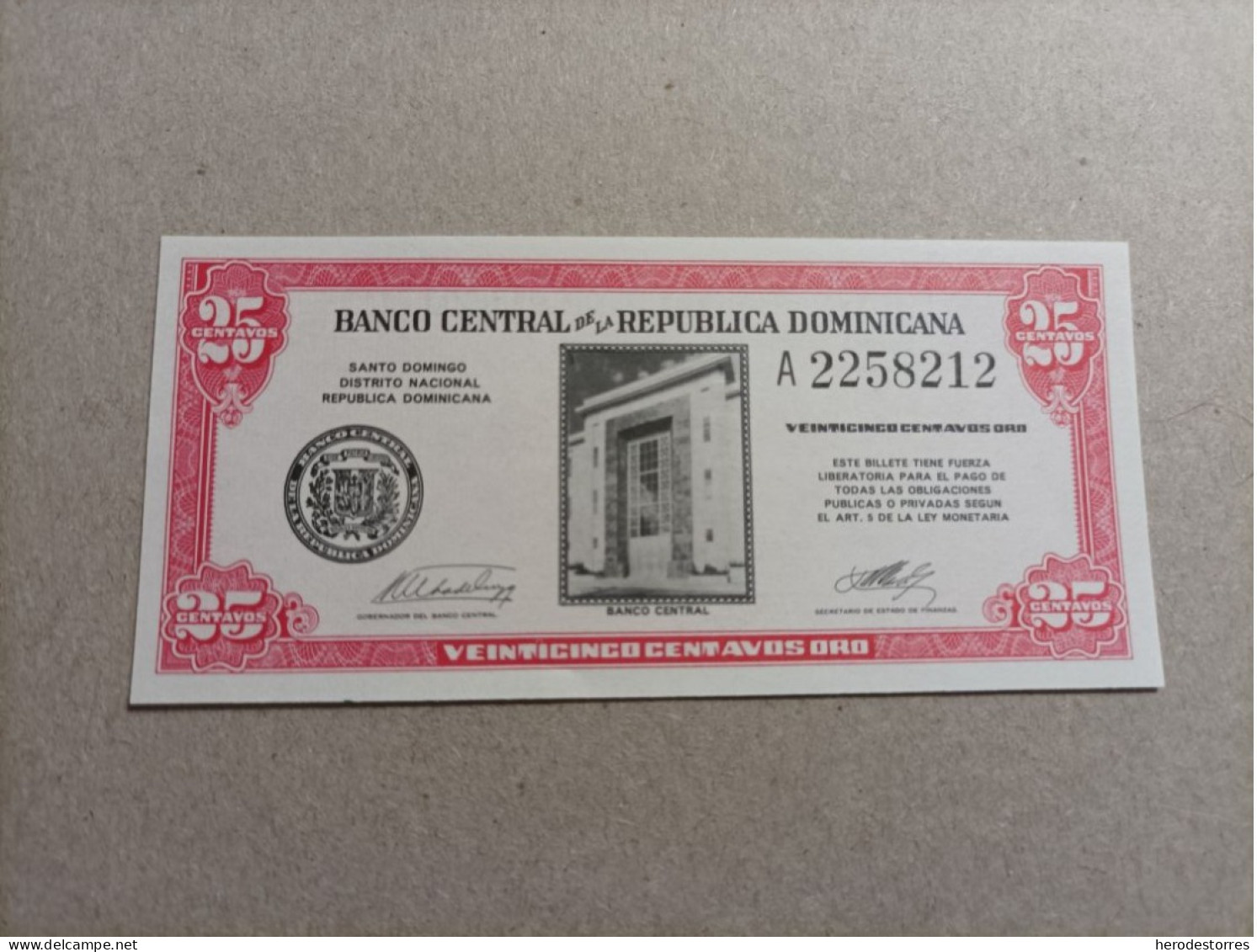 Billete De Republica Dominicana De 25 Céntimos, Serie A, Año 1962, UNC - Dominicana