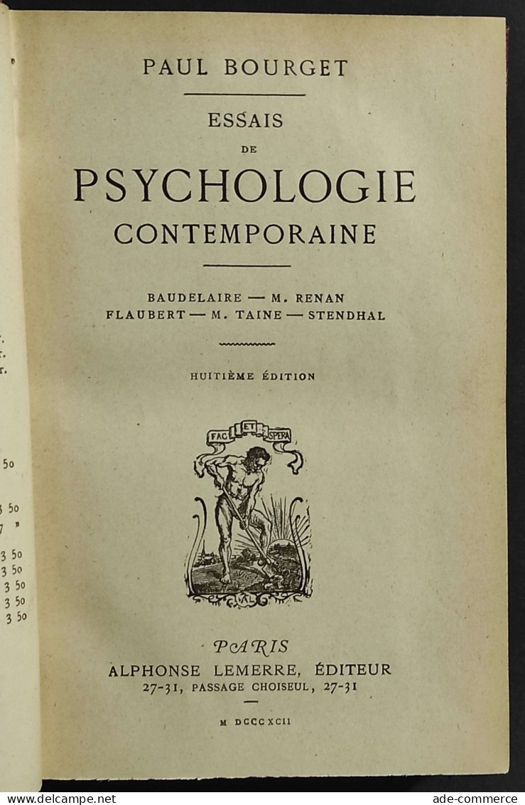 Essais De Psychologie Contemporaine - P. Bourget - Ed. Lemerre - 1892 - Libri Antichi