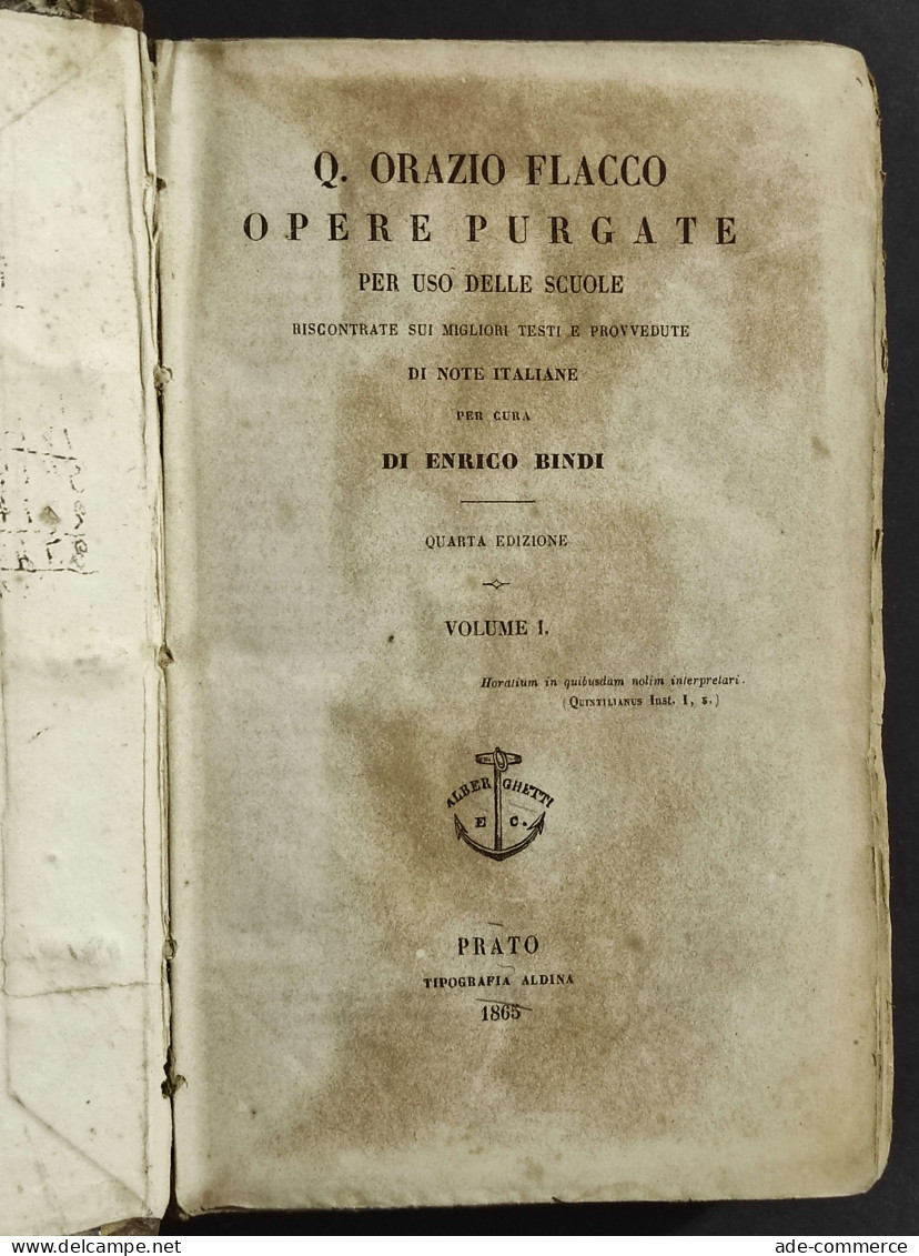 Opere Purgate - Q. Orazio Flacco - Ed. Aldina - 1865 - 2in1 - Libri Antichi