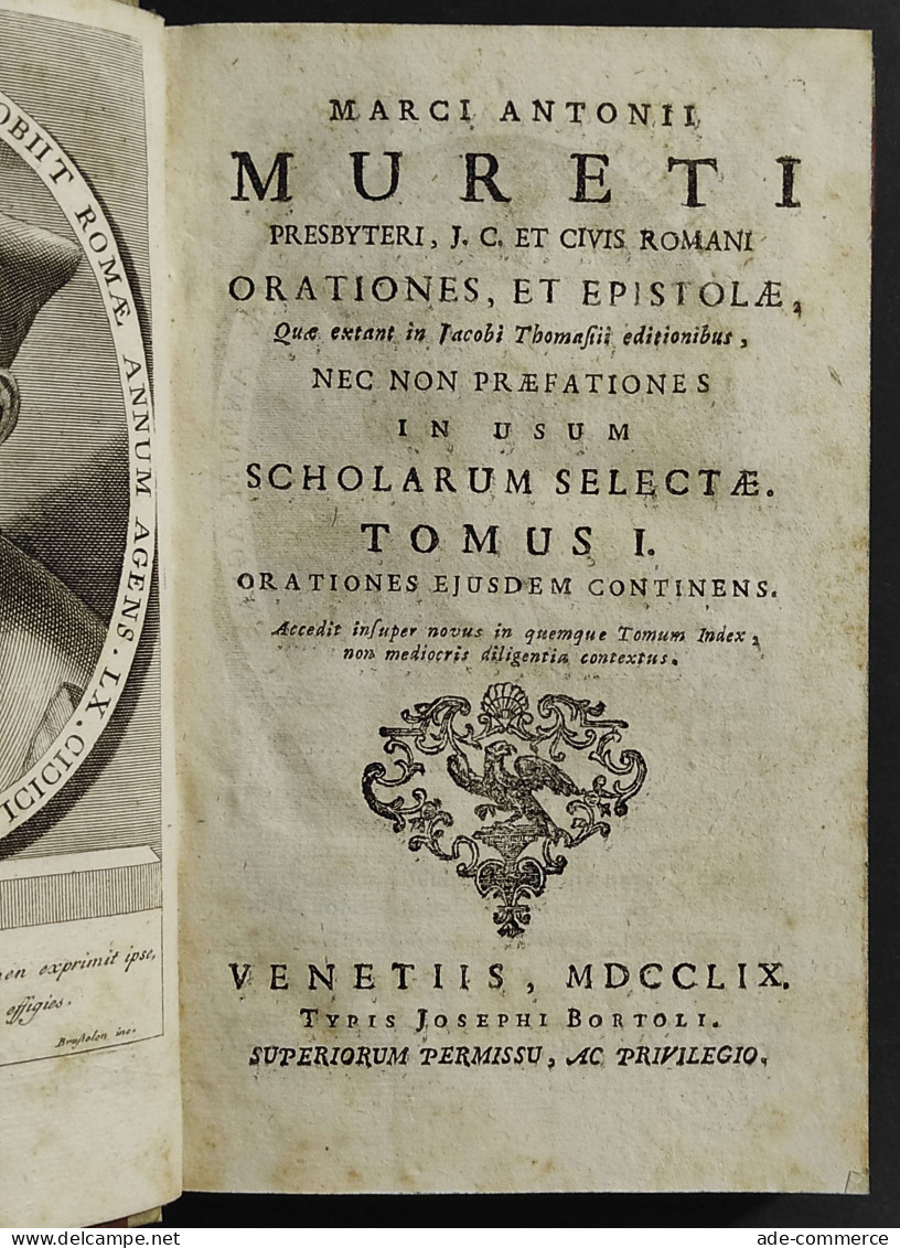 Mureti Orationes Et Epistole - M. Antonii - Typ. Bortoli - 1759 - Tomus I - Libri Antichi