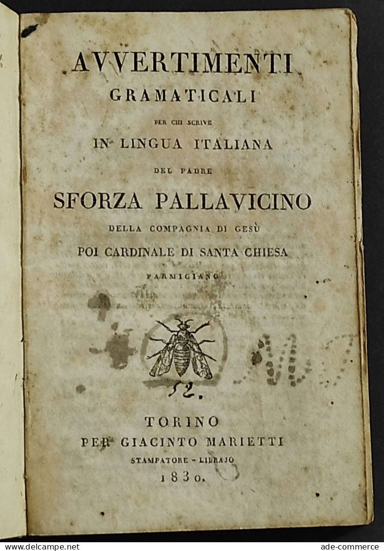 Avvertimenti Grammaticali - Sforza Pallavicino - Ed. Marietti - 1830 - Libri Antichi