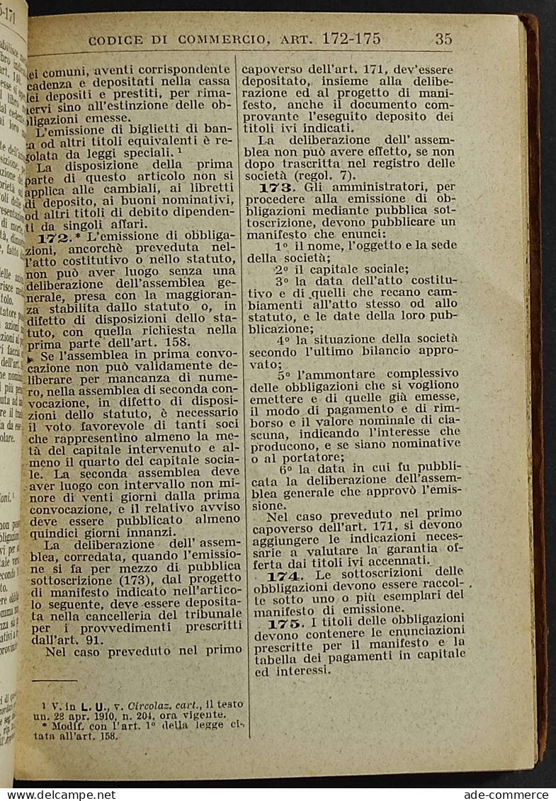 Codice Di Commercio - L. Franchi - Ed. Manuali Hoepli - 1920 - Handbücher Für Sammler